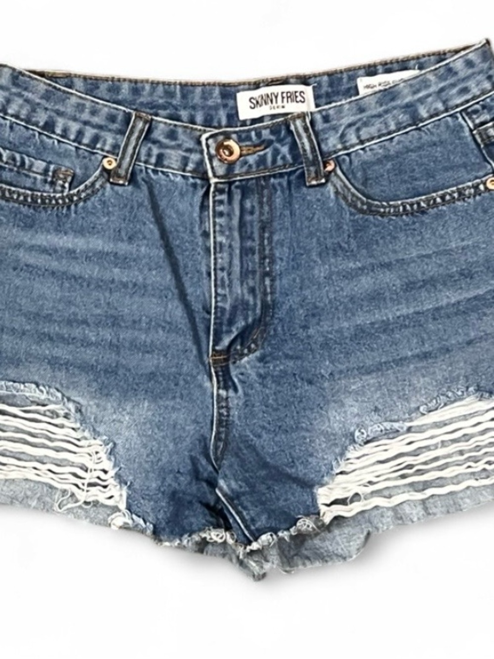 Skinny Fries Distressed Denim Shorts ☀️ High Rise Cut Offs S